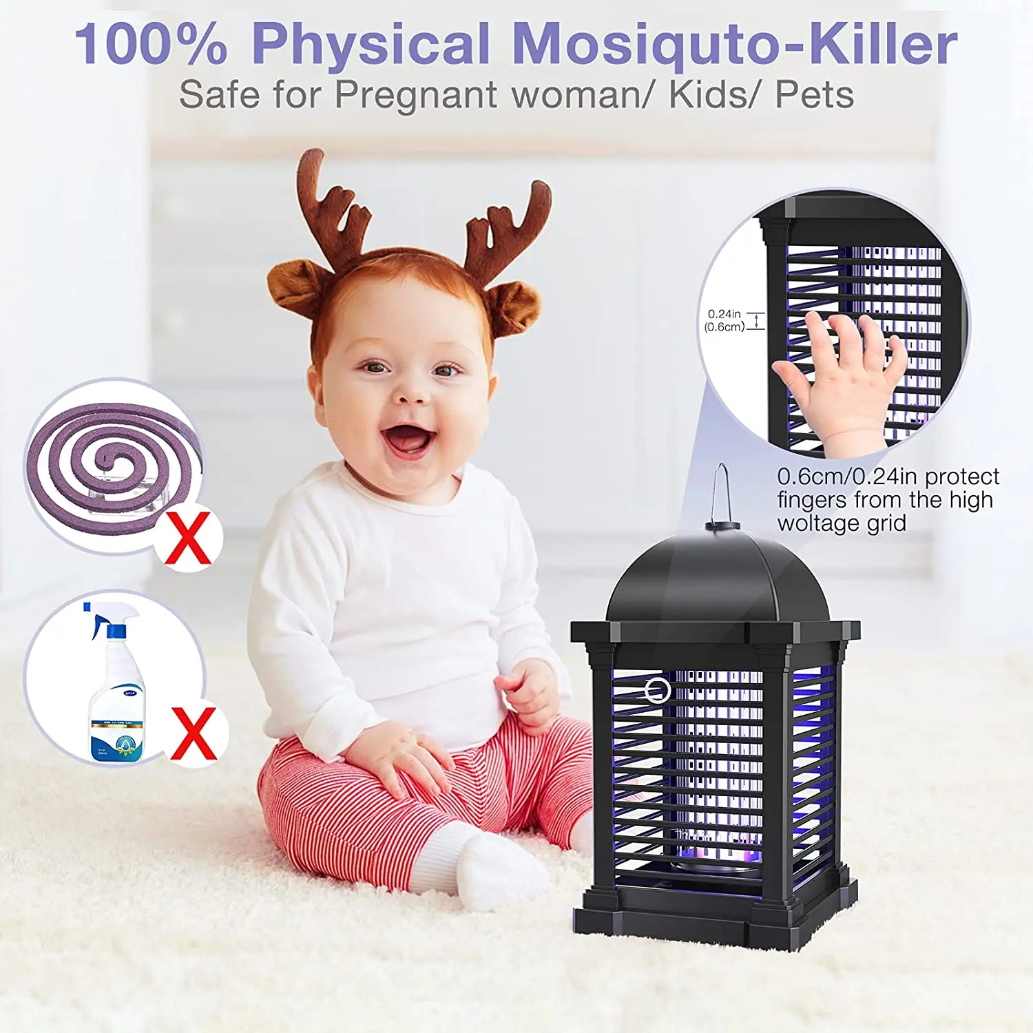 AISITIN 충전식 전기 램프, 모기 킬러 트랩, UV 2 인 1, 4300V, 20W, 여름 모기 스와터