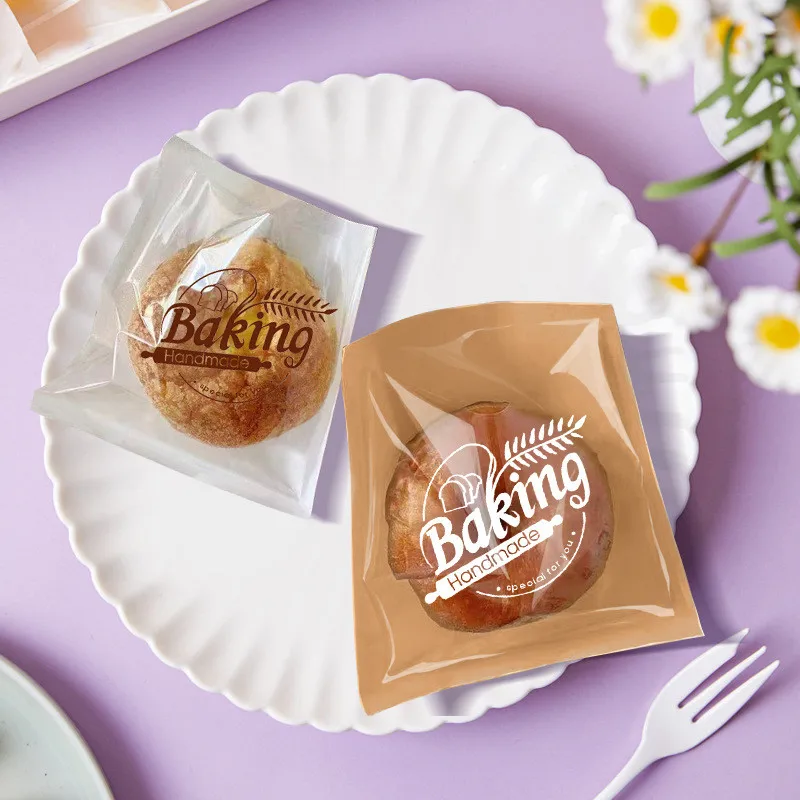 

100Pcs Baking Printed Kraft Greaseproof Paper Sandwich Bread Doughnut Biscuit Bags Handmade Takeaway Snack Packaging