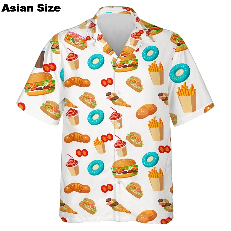 Men's Hamburg Printed Beach Shirts Casual Short Sleeve Tropical Hawaiian Shirts For Men Funny Hot Dog Button Down Shirt Clothing