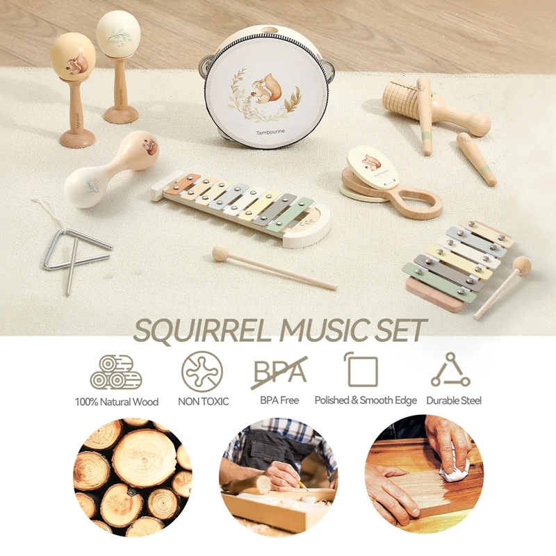 Musical Instruments Wooden Montessori Toys Xylophone, Rattle, Drum，Baby Music Enlightenment Educational Toys Kid Christmas Gift 3