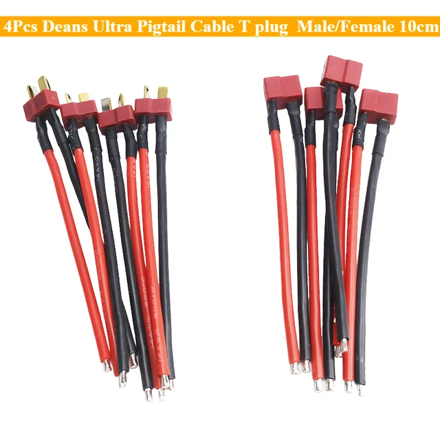 4Pcs Deans Ultra Pigtail Cable T Plug Connector Male/Female 10cm 14AWG Soft Silicone Wire for RC Quadcopter Lipo Battery Expand