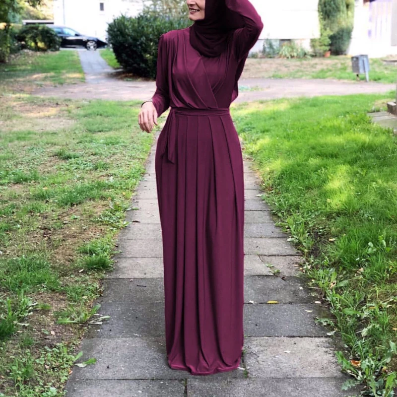 2022 New Ramadan Solid Color Modest Abayas One Piece Prayer Islam Clothing Eid Mubarak Dress Muslim Woman Dress Women Jalabiya
