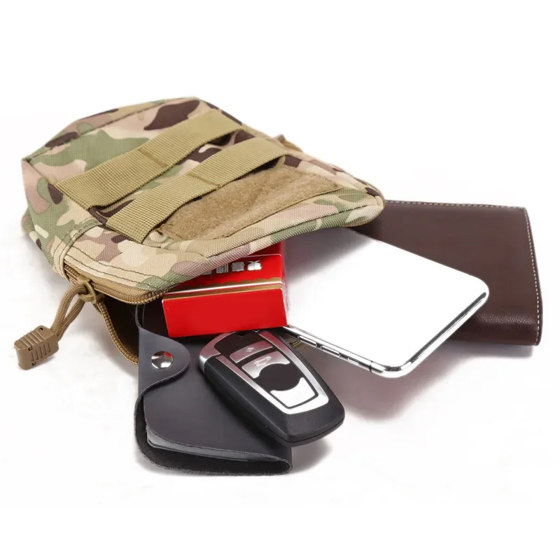 Tactical Molle Utility Pouch - EDC Phone Holder With USA Patch & Carabiner (Night Camo)