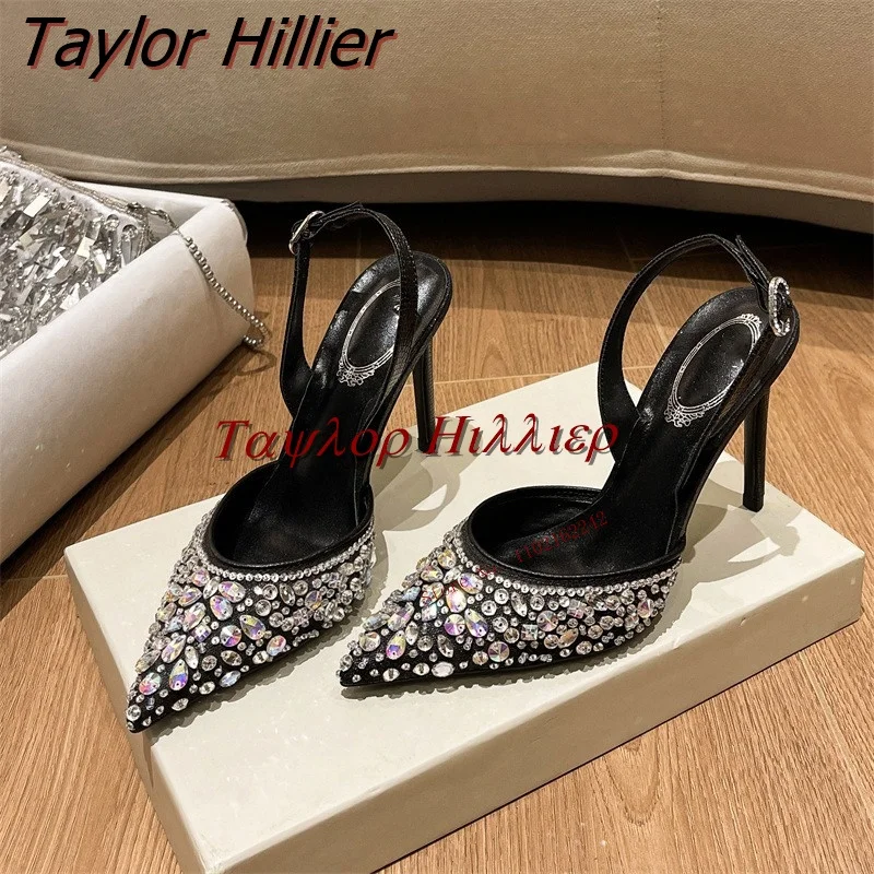 

Spring Sexy Colorful Diamond Pumps Fashion Pointed Slim Heel Buckle Strap Sandals Versatile Nightclub Party Women'S Shoes 42