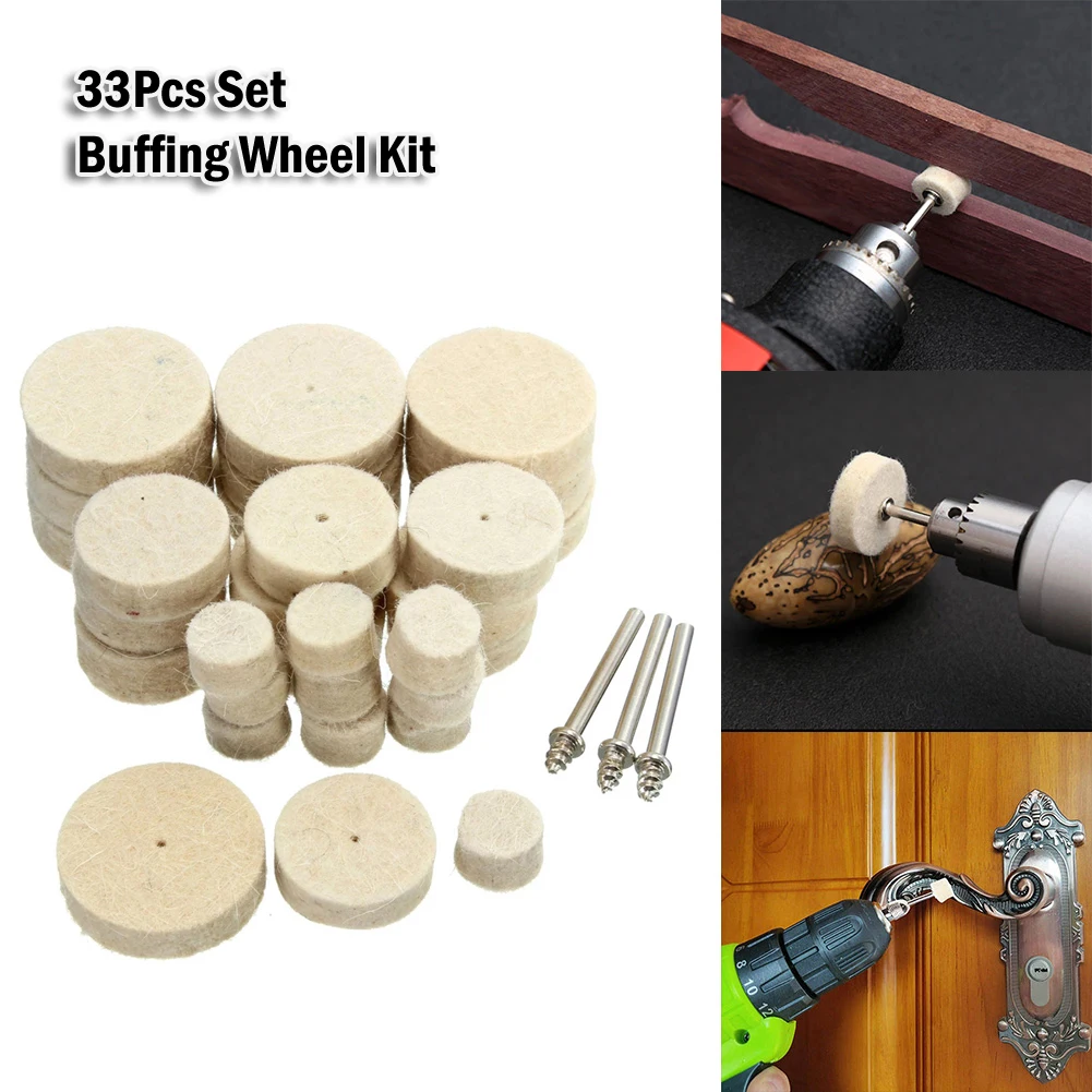 

33pcs Buffing Wheel Kit Polishing Wheel Wool Wheels Rotary Tool Accessory 3mm Abrasive Tool Parts Replacement Cleaning Metal