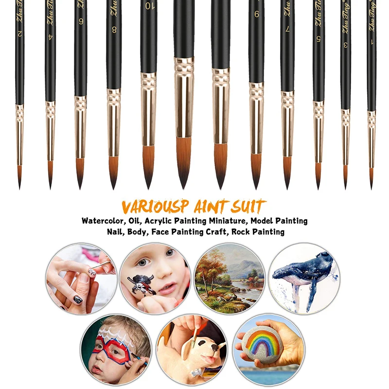 12pcs Paint Brushes Set Professional Paint Brush Round Pointed Tip Nylon Hair Acrylic Brush for Acrylic Watercolor Oil Painting images - 6
