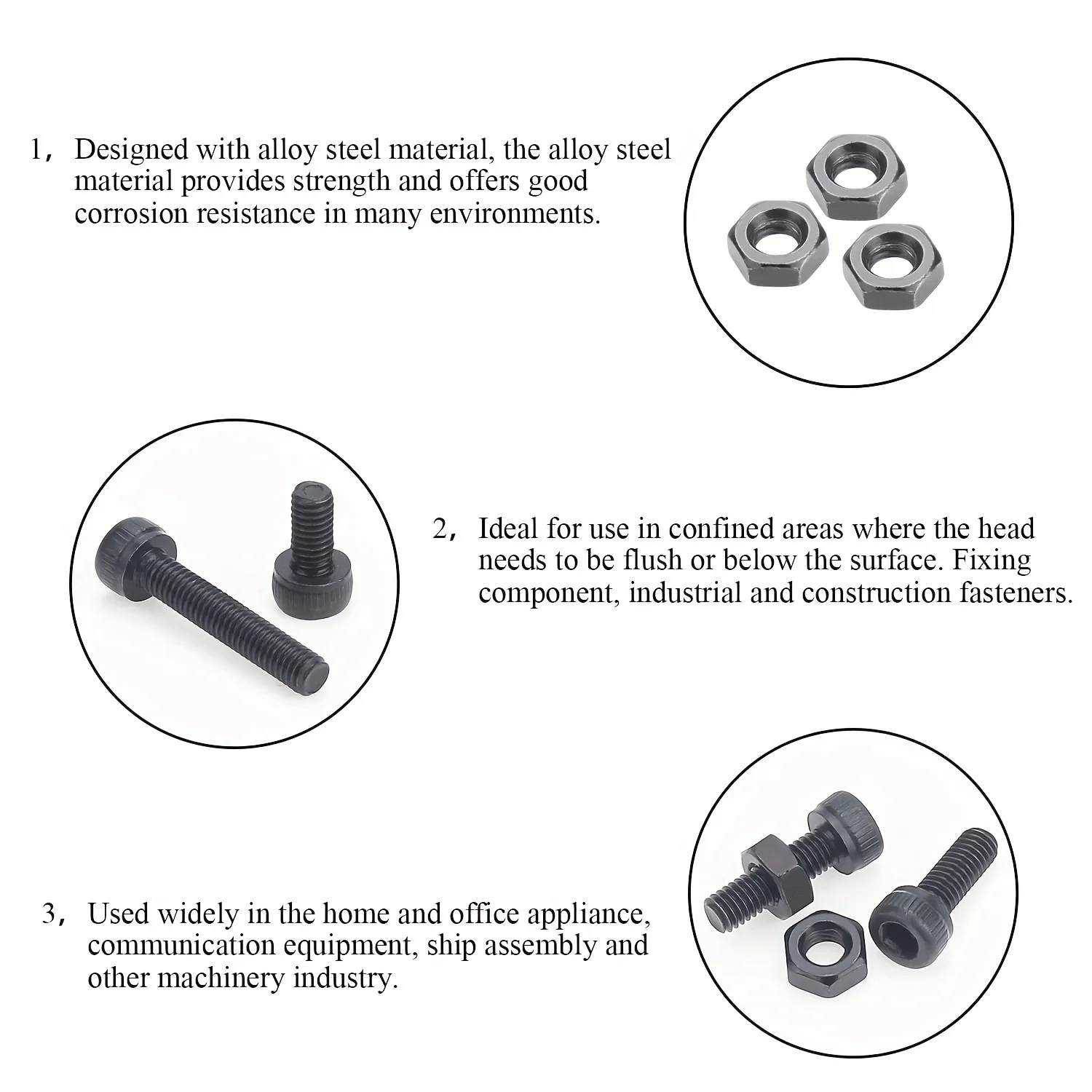 300 M3 x 10mm/16mm/20mm/25mm/30mm 12.9 grade alloy steel hexagon socket head bolt and nut kit screw bolt nut set hexagon socket head cap screw hex nuts assortment kit