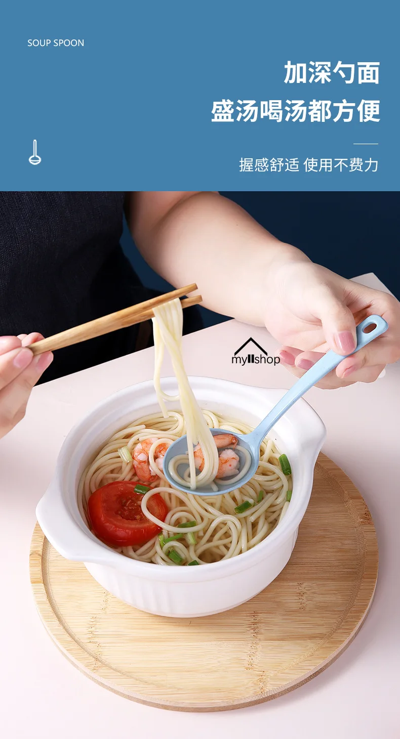 Description Picture 4 of itemKorean Spoon Household Utensils Wheat Stalk Tablespoons Plastic Large Soup Long Porridge Rice Dinner Scoop Kitchen Supplies