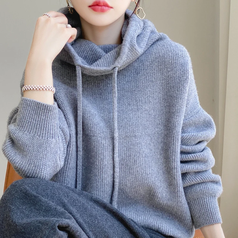 

Women's Pullover Autumn/Winter New 100% Wool Sweater Casual Korean Knitted Clothes Pot Collar Fashion Ladies Tops Loose Blouse