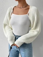 Women's Open Front Cropped Ribbed Knit Shrug Sweater