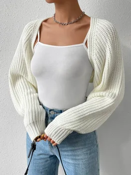 Women's Open Front Cropped Ribbed Knit Shrug Sweater