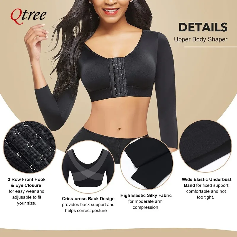 Qtree Arm Slimming Shaper for Women Compression Body Shaper Post Surgery Shapewear  Seamless Front Closure Sleeves Push Up Bra - AliExpress