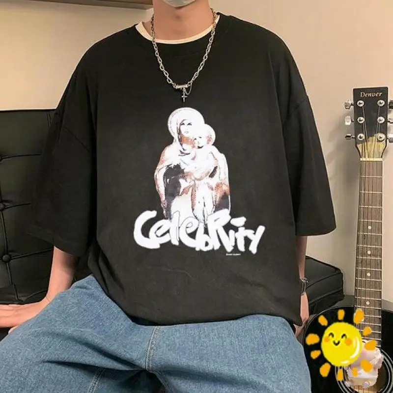 

Высококачественная винтажная хлопковая Футболка с ярлыком для мужчин и женщин, 24SS