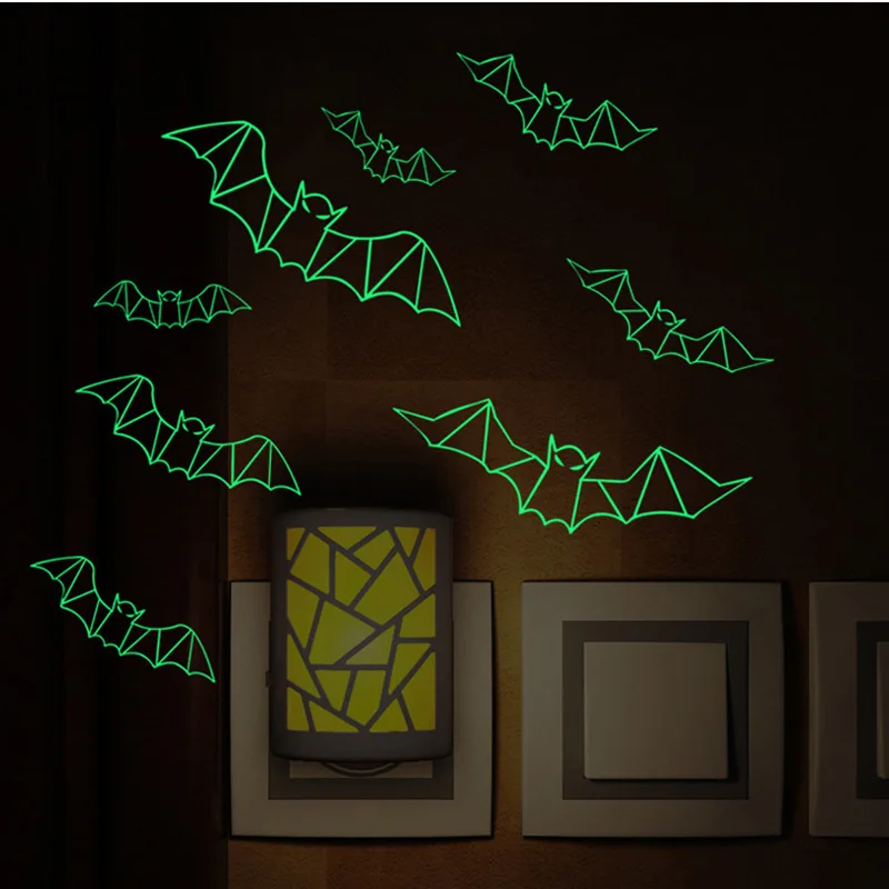 12PCS Halloween 3d Three-dimensional Glow-in-the-dark Bat Wall Stickers Holiday Party Scene Arrangement Decoration Stickers