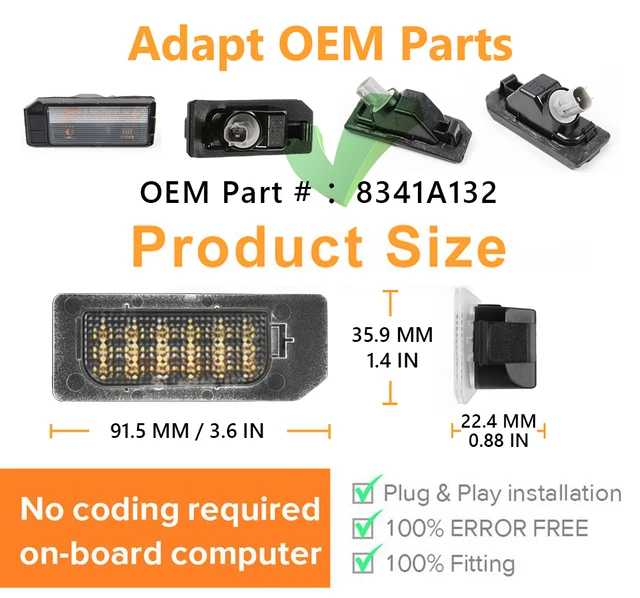 2x 18 SMD LED Number License Plate Lights For Renault Megane MK2 MK3