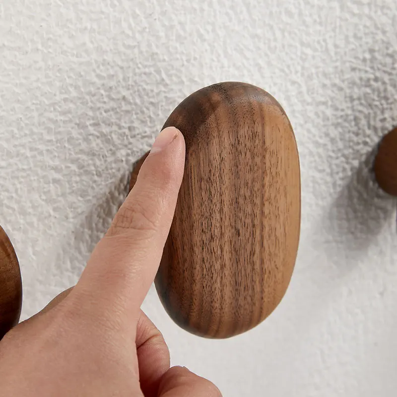 Walnut Wood Wall Mounted Coat Hook, Natural Wood Clothes, Key Holder, Coat Rack, Hat, Scarf, Handbag Storage Hanger 3