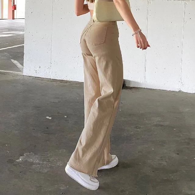 Harajuku Vintage 90S Aesthetic Slim Fit Denim Cargo Pants for Women Straight Oversize Pants Trousers Wide Leg Jeans Pants 2