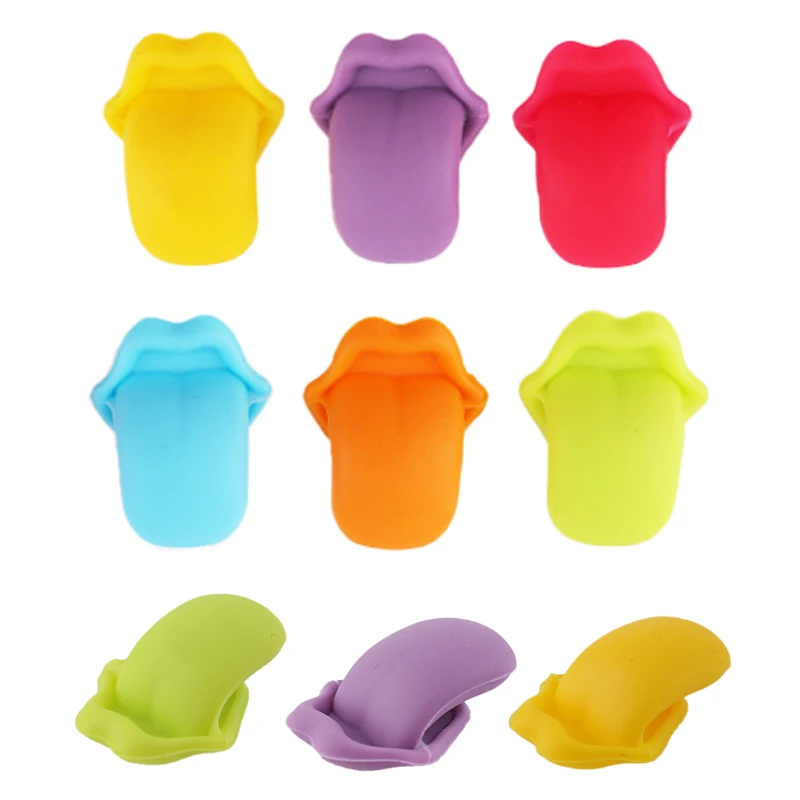 6/12pcs Wine Glass Marker Wine Charms Glasses Identifier Marker Cups Glasses Markers Silicone Glass Tongue Shape Tags