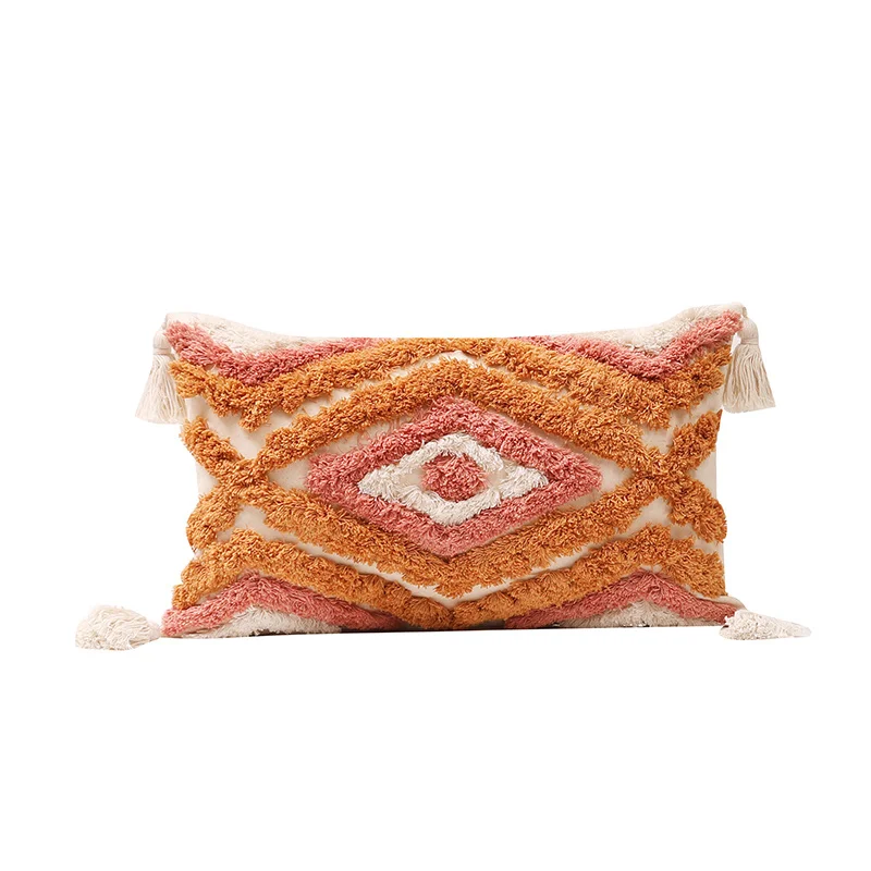 Boho Cushion Cover Tufted Orange Ivory Tassels Warm Color Decoration Pillow  Cover Living Room Bedroom Sofa