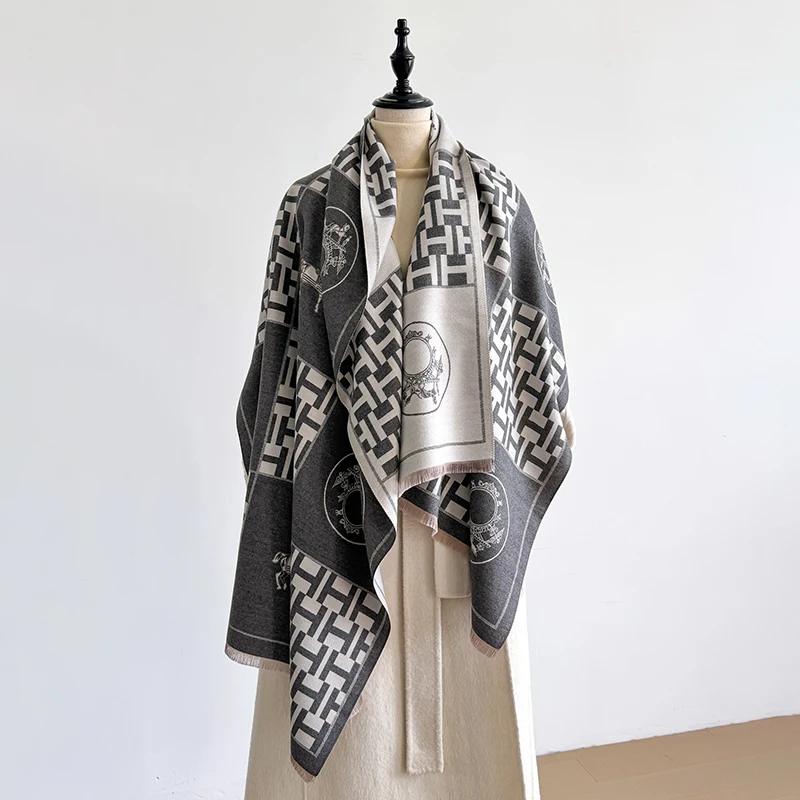 Elegant Polka Dot Design Scarf Imitation Cashmere Soft Warm Versatile Shawl Coldproof Windproof Blanket Scarf for Autumn Winter
