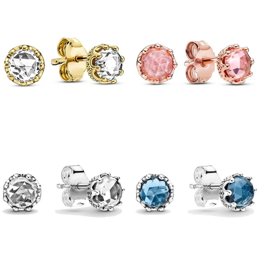 

Original Moments Clear Sparkling Crown Stud Earrings For Women 925 Sterling Silver Wedding Gift Fashion Jewelry