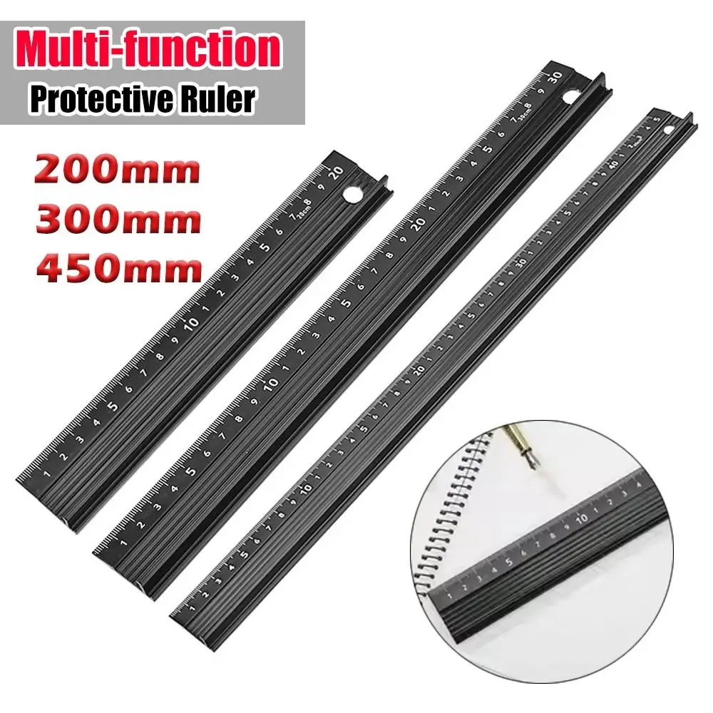 20/30/45cm Durable Aluminum Alloy Straight Ruler Anti-cut Hand Precise Measuring Woodworking Ruler Non-slip Protective Ruler