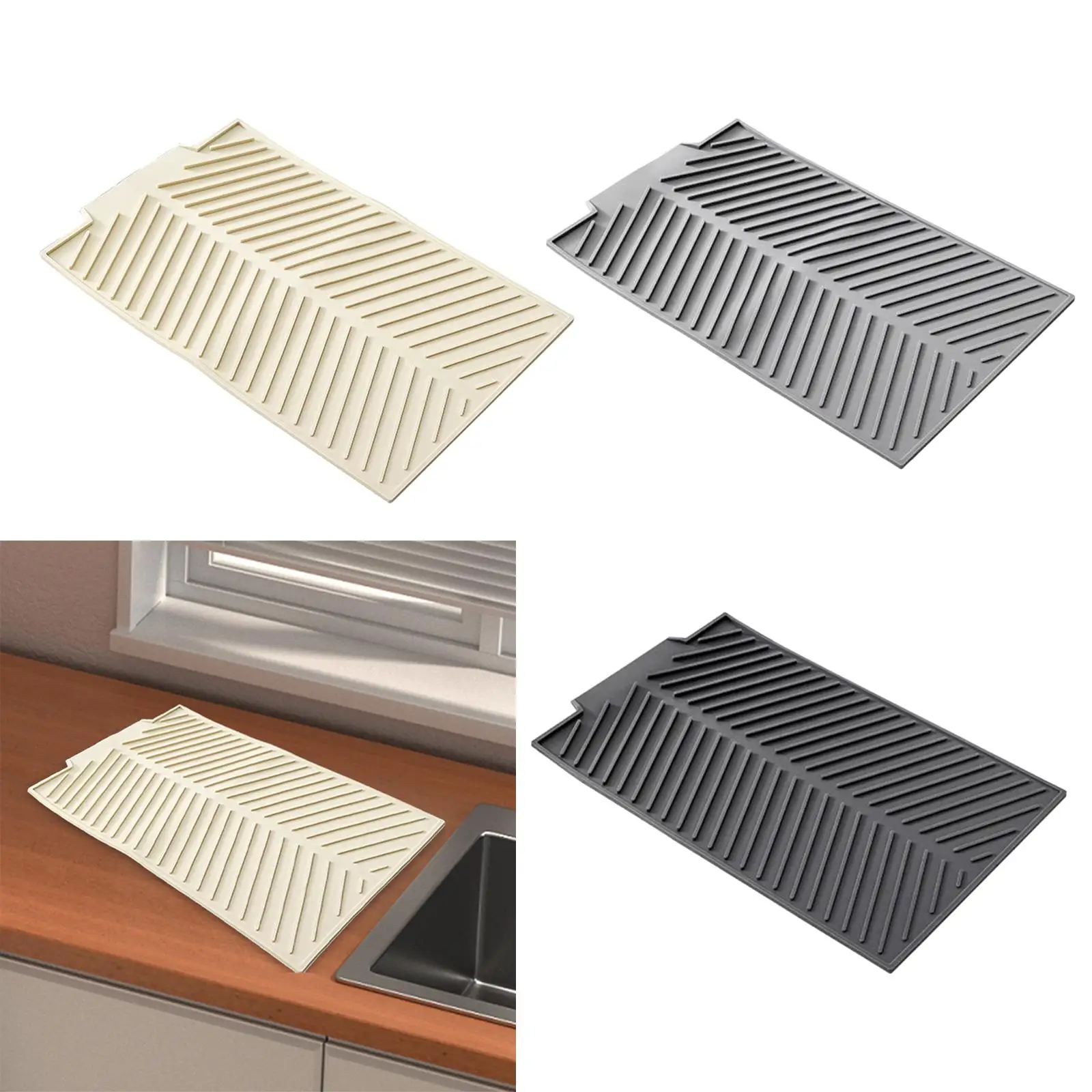 Dish Drainer Mat Dishes Non Slip Flume Drain Board Drainer Mat 35x25cm