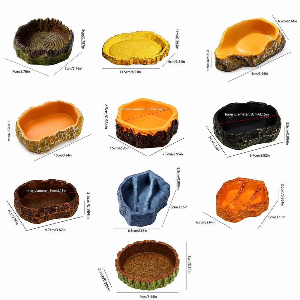 Ciotola Multifunzionale per Rettili, Vasca d'Acqua Multicolore in Finta Pietra, Forma di Ceppo d'Albero, Robusta Vasca per Micro-Paesaggistica - immagine 6