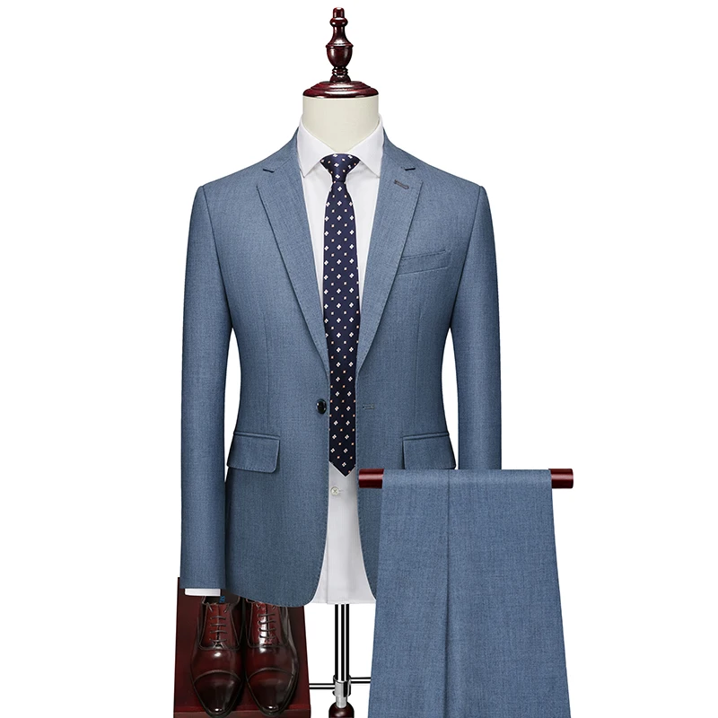 

High Quality 6XL (Blazer + Trousers) Men's British Style Elegant Fashion Business Casual High-end Simple Slim Formal 2 Piece Set