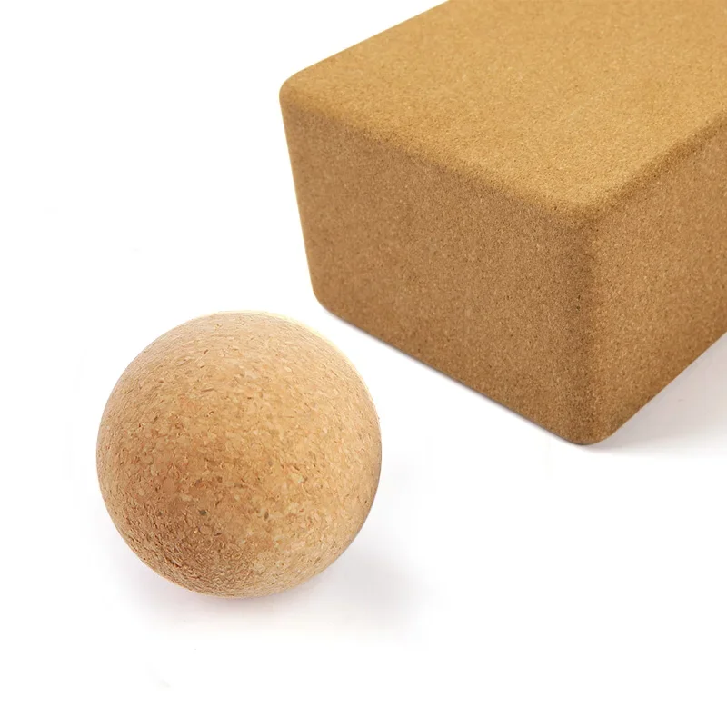 3 PCS Eco Friendly Embossed Massage Ball and Cork Yoga Block Set