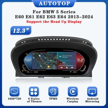 AUTOTOP 12,3 "1920*720 Linux Instrumento de tablero LCD Carplay inalámbrico para BMW Serie 5 E60, Panel de grupo de calibre HD, velocímetro 1