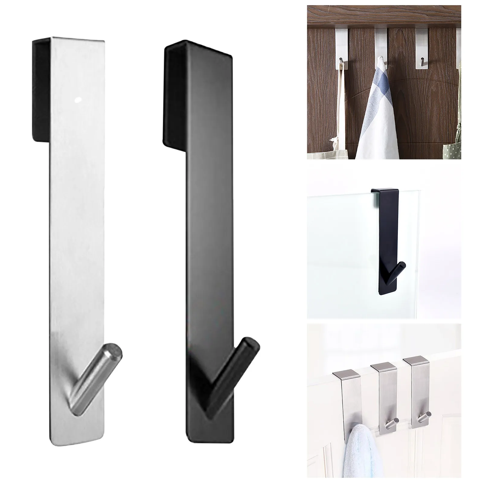 Extended Shower Door Hooks 7 Inch Stainless Steel Bathroom Towel Holder Frameless Glass Wall Punch-Free Hanging Clothes Rack self adhesive hooks,multifunctional hooks,towel holder,self adhesive wall hooks,bathroom organizer,home storage accessories