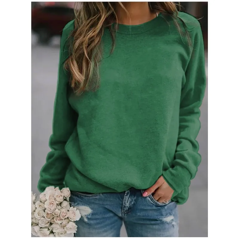 Sudadera Mujer 2025 Manga Larga Cuello Redondo Con Bolsillo | Camiseta Holgada Casual Color Sólido | Ropa Deportiva Y Esencial Para Diario