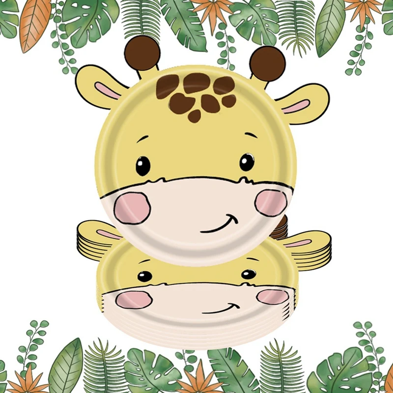 ABLL-Jungle Animal Theme Paper Plate Animal Disposable Plates Cutlery Set For Wild Theme Baby Baptism