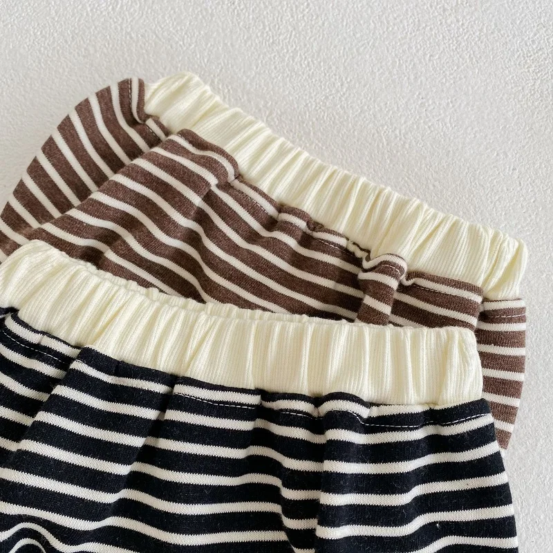 baby shirt clothing set 0-3 year old baby clothes autumn boys and girls striped long-sleeved pullover + shorts baby simple long-sleeved trousers suit Baby Clothing Set medium