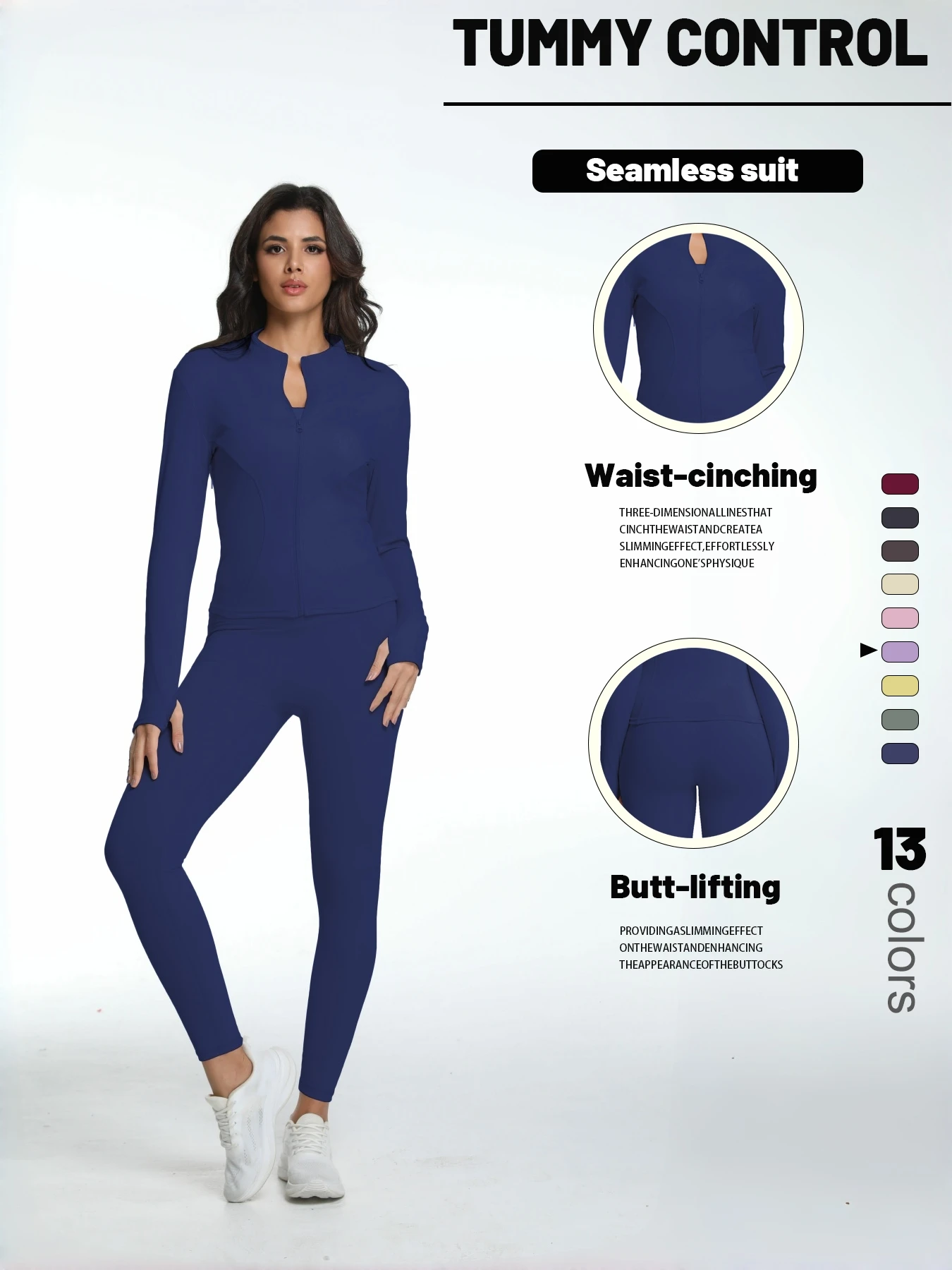 Women's Zipper Long Sleeve Top High Waist Leggings Active Wear Set - Image 2