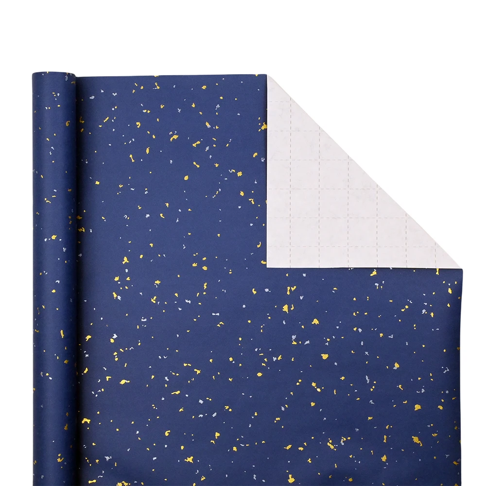 גליל נייר לעטיפת מתנות, 1 גליל 17 אינץ ' x 120 אינץ', עיצוב פוליו כחול כהה זהב לחגים, יומולדת, חתונה, מסיבה