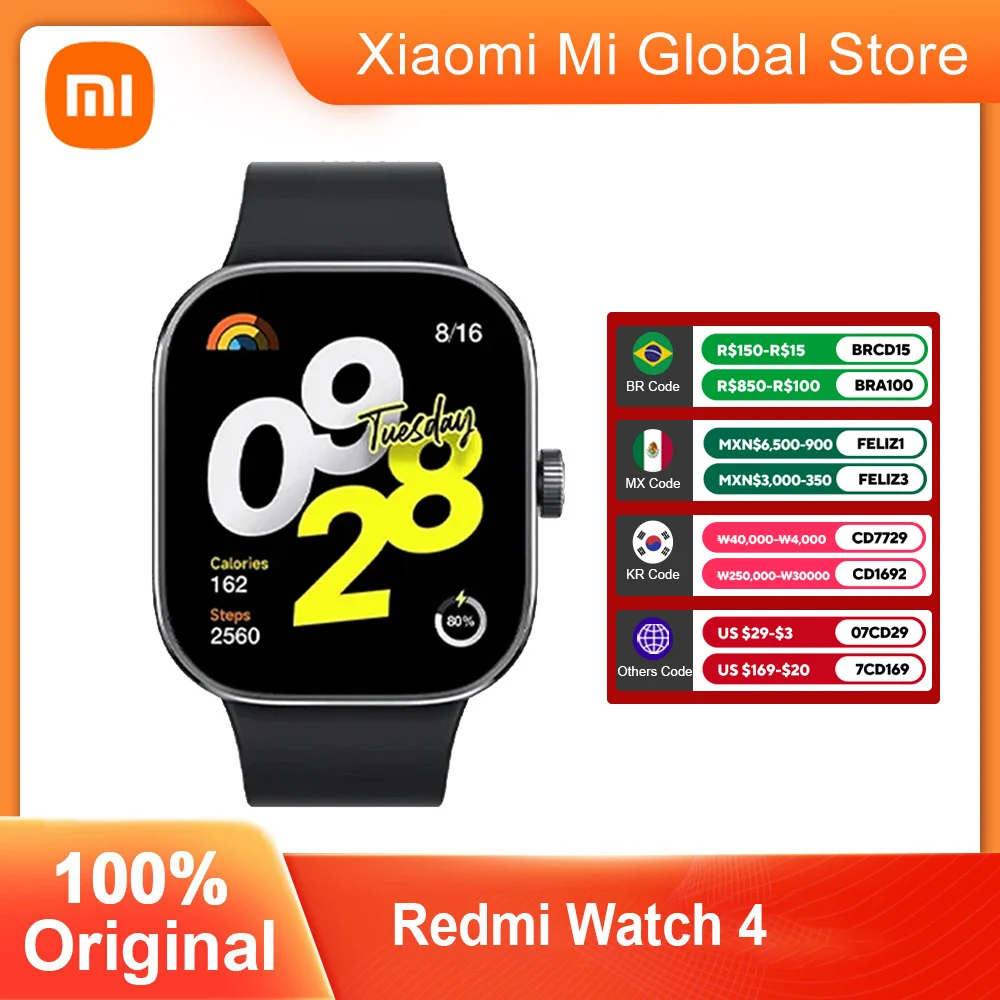 

Global Version Xiaomi Redmi Watch 4 1.97'' AMOLED Display Blood Sleep Monitor Waterproof 20 Days Battery Life 5-system GNSS