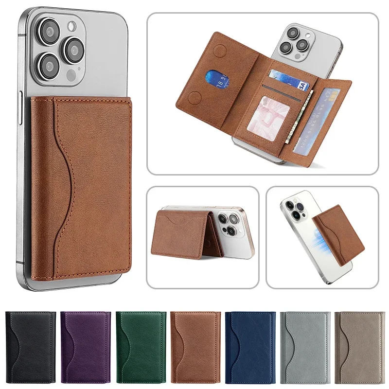 Portafoglio Magnetico a Tre Pieghe in Pelle PU, Porta Carte Magnetico per iPhone 16 15 12 13 14 Pro Max Plus Mini