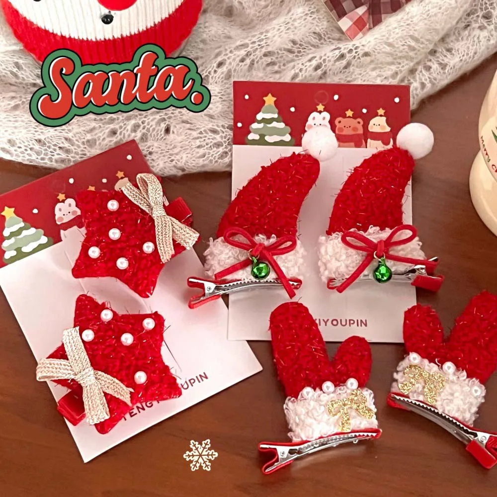 Hair Accessories Christmas Hairpin Merry Christmas Decor Korean Style Plush Xmas Barrettes Headwear Plush Pearl Gloves Hats Star