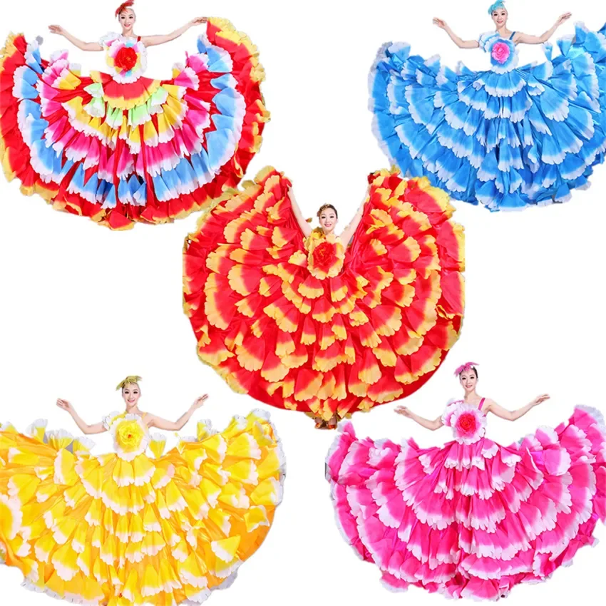 Flamenco Dress Dance Gypsy Skirt Woman Spain Belly Costumes Big Petal Spanish Chorus Stage Performance Wear S-3XL women flamenco dresses