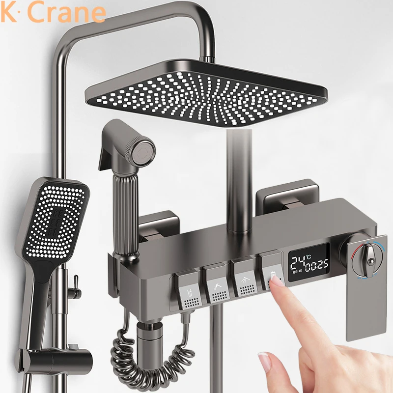 LED Digital Shower Set Bathroom Hot Cold Mixer Shower System Wall Mount