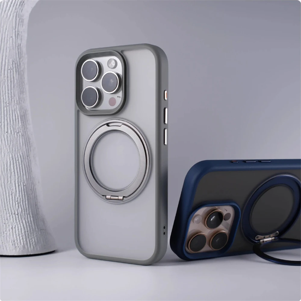 Magnetic Bumper Case with 360° Rotation Metal Ring Holder - Shockproof and Magsafe-Compatible Cover