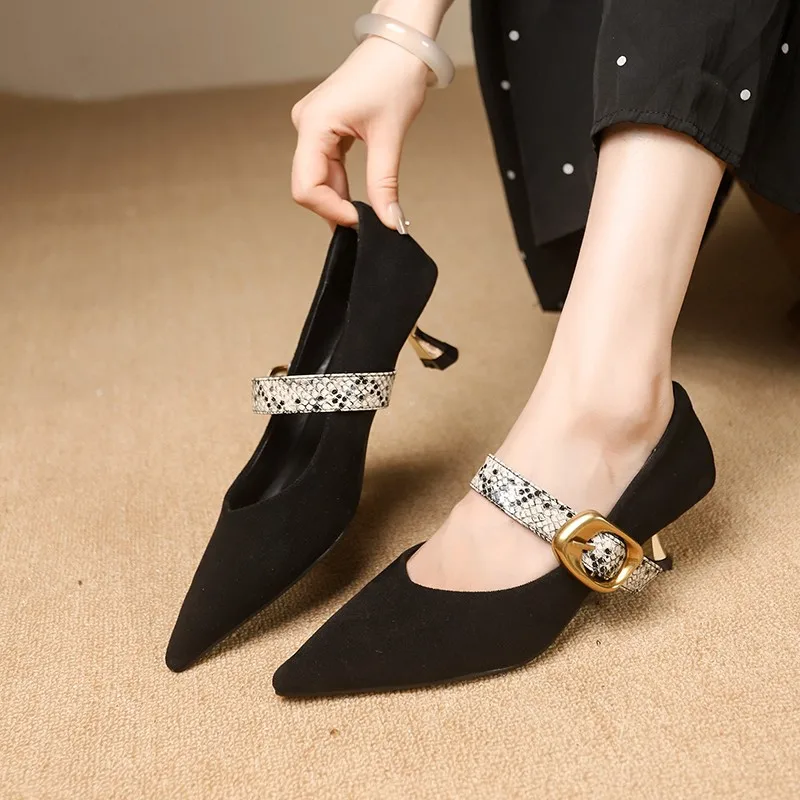 Sharp Point Shoes 2026 New Fashionable Women's Mid High Heel Single Shoes Spring Summer ...