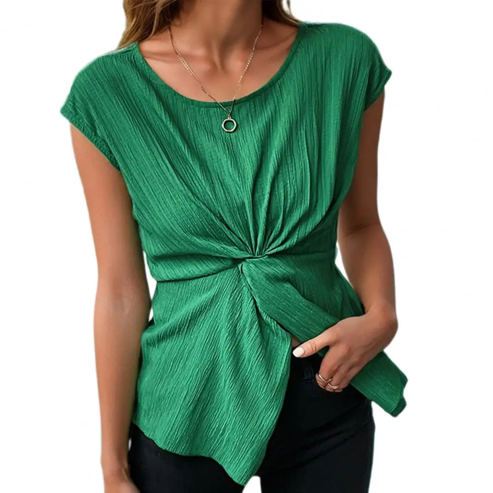 

Женская рубашка, стильная женская рубашка с переплетенным узлом, повседневный Свободный Топ с круглым вырезом для весны и лета, однотонная блузка для работы