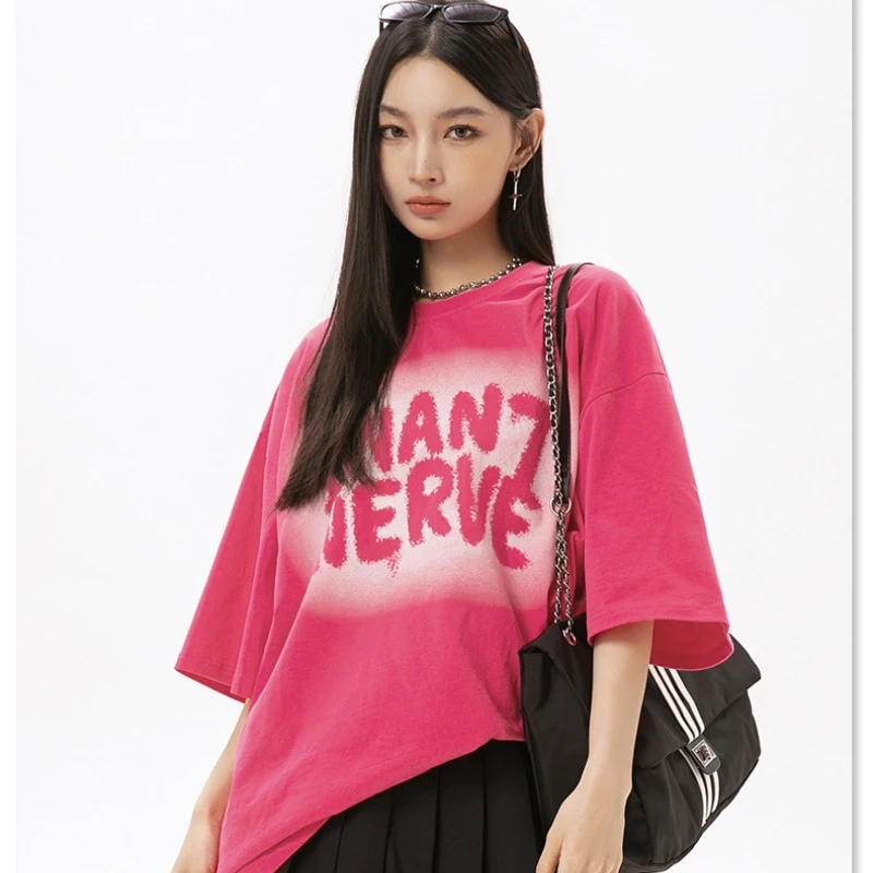 

Personalized Graffiti Letter Print Short Sleeve T Shirt Men Women Spring Summer Korean American Loose Cotton Body Shirt Couples