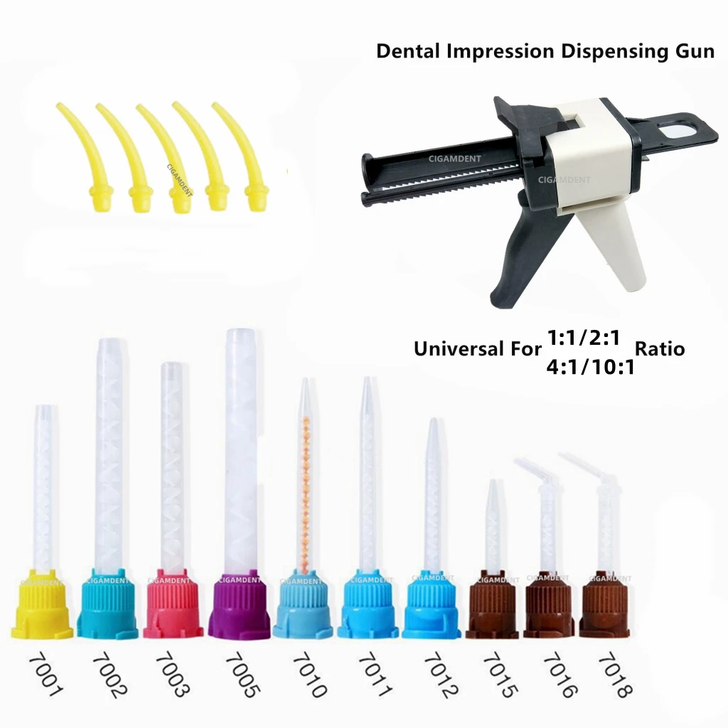 

50Pcs Dental Impression Mixing Tips Disposable Silicone Rubber Gun Conveying Mixing Head Denture 1:1/10:1Mixing Tubes