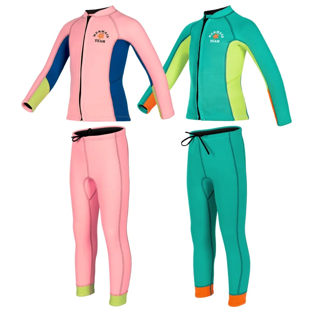 Kids Wetsuit Surf Suits For Girls Toddlers 2.5mm Neoprene Swimsuits Top Pants Wet Suits Jacket Sun Protective Rash Guards