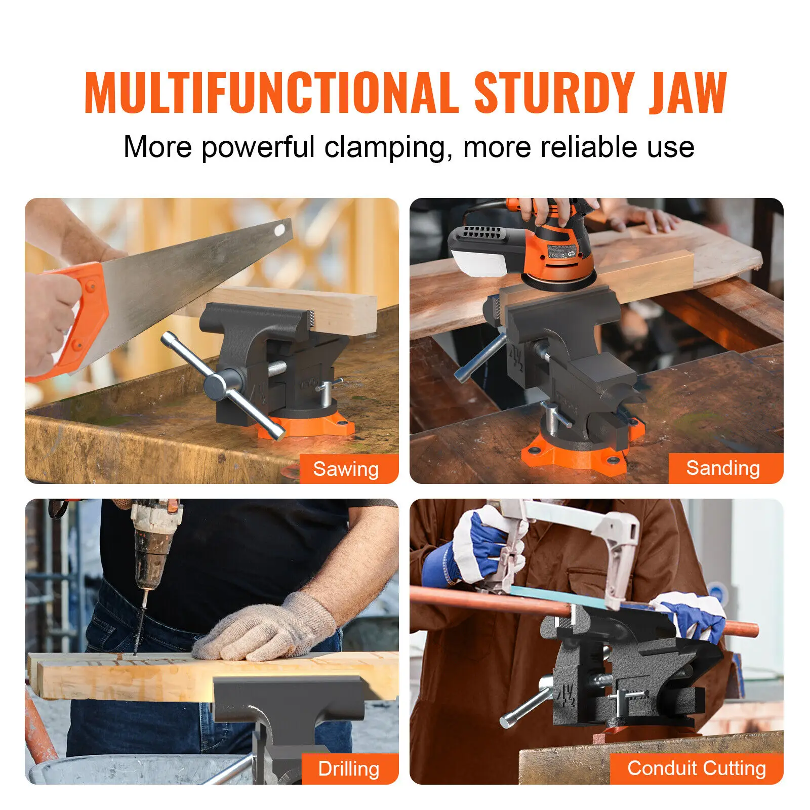 VEVOR Bench Vise 4.5" 6" 6.5" Multipurpose with Swivel Base & Anvil Heavy Duty Cast Iron for Drilling, Conduit Cutting, Sanding 2