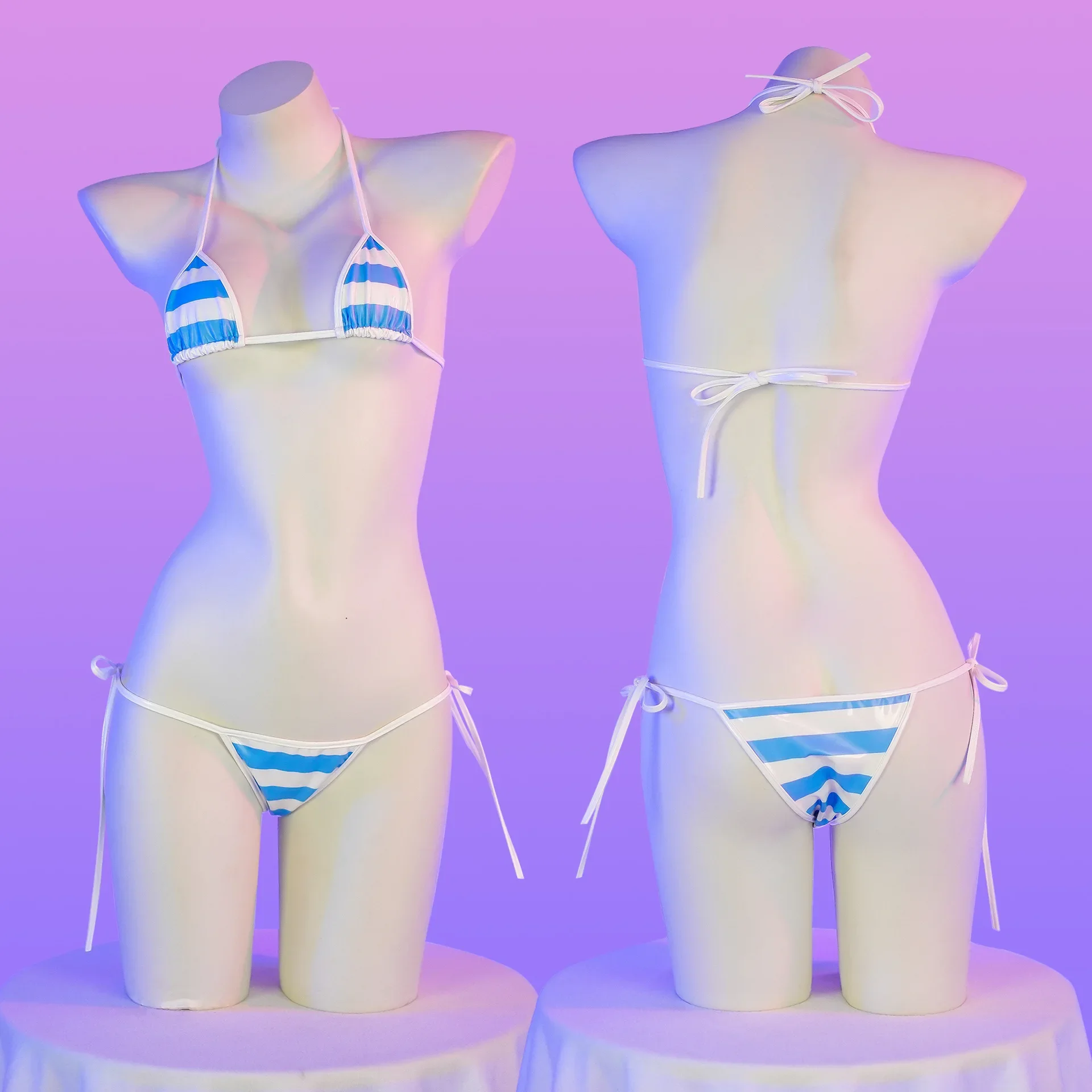 Bikini Set Bikini Swimsuit Women Swimwear Sexy Underwear Summer PU Leather Micro Bikini Set Women Swimsuit Stripes Bright Anime Swimwear Erotic Underwear Sexy Lingerie Costume